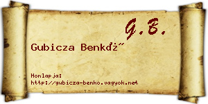 Gubicza Benkő névjegykártya